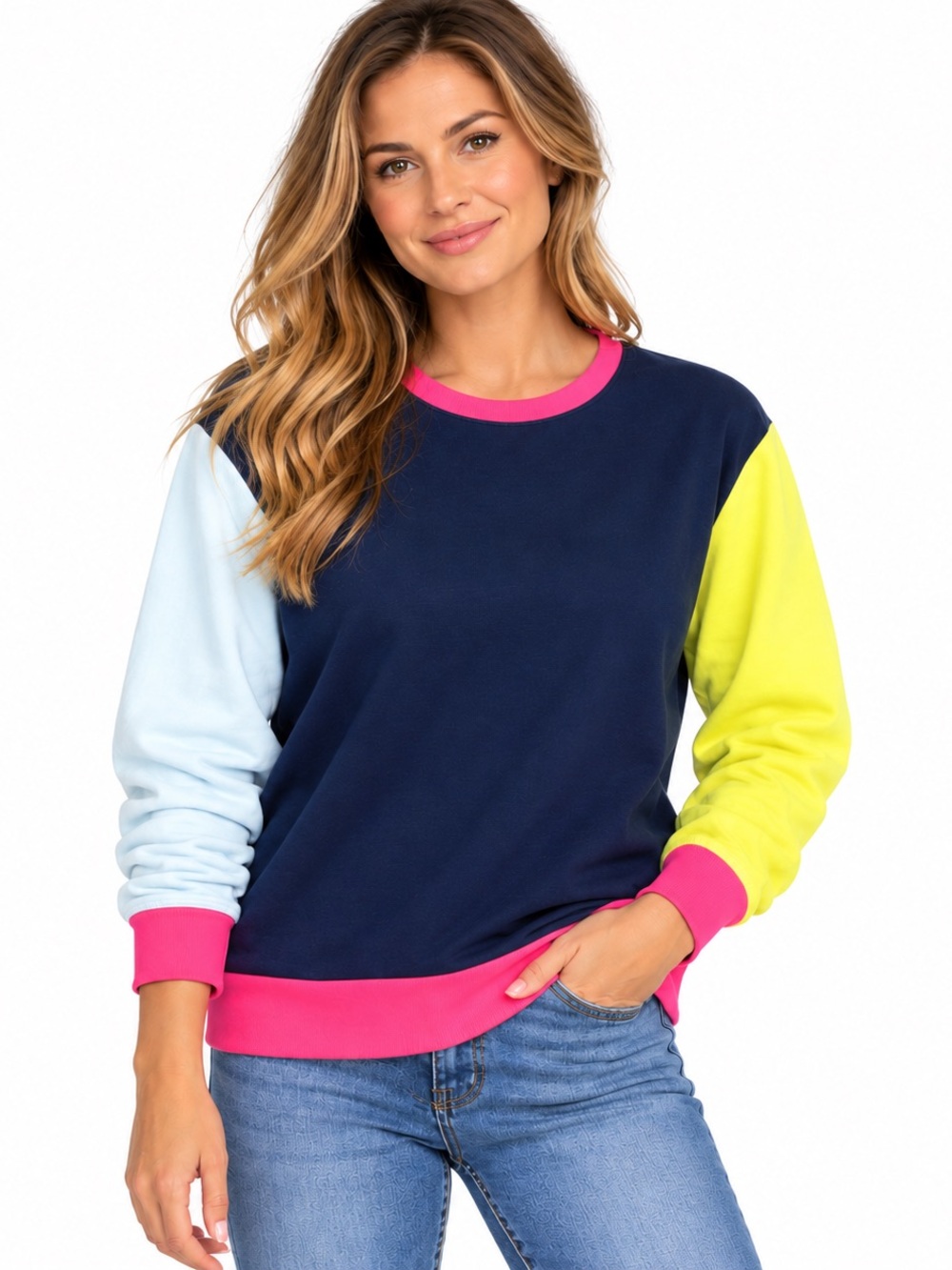 Lands’ End Serious Sweats Colorblock Crewneck Sweatshirt Women’s Large 14–16
